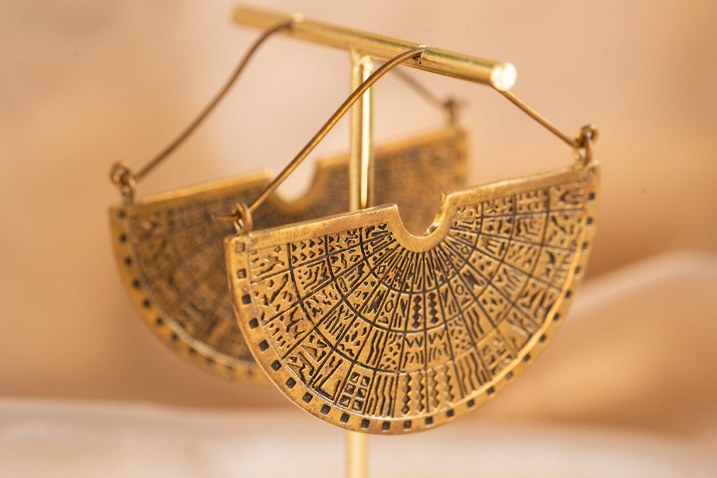 Maya Disk handmade brass earring in gold — Land of Sundara