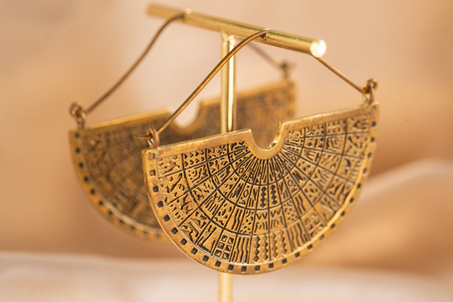 Maya Disk handmade brass earring in gold — Land of Sundara