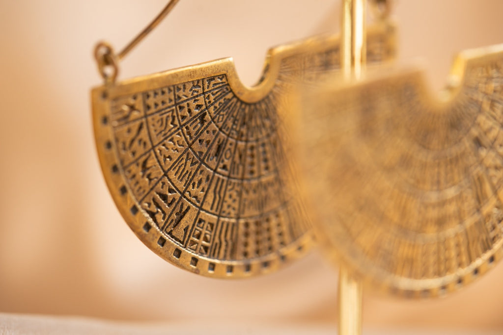 Maya Disk handmade brass earring in gold — Land of Sundara
