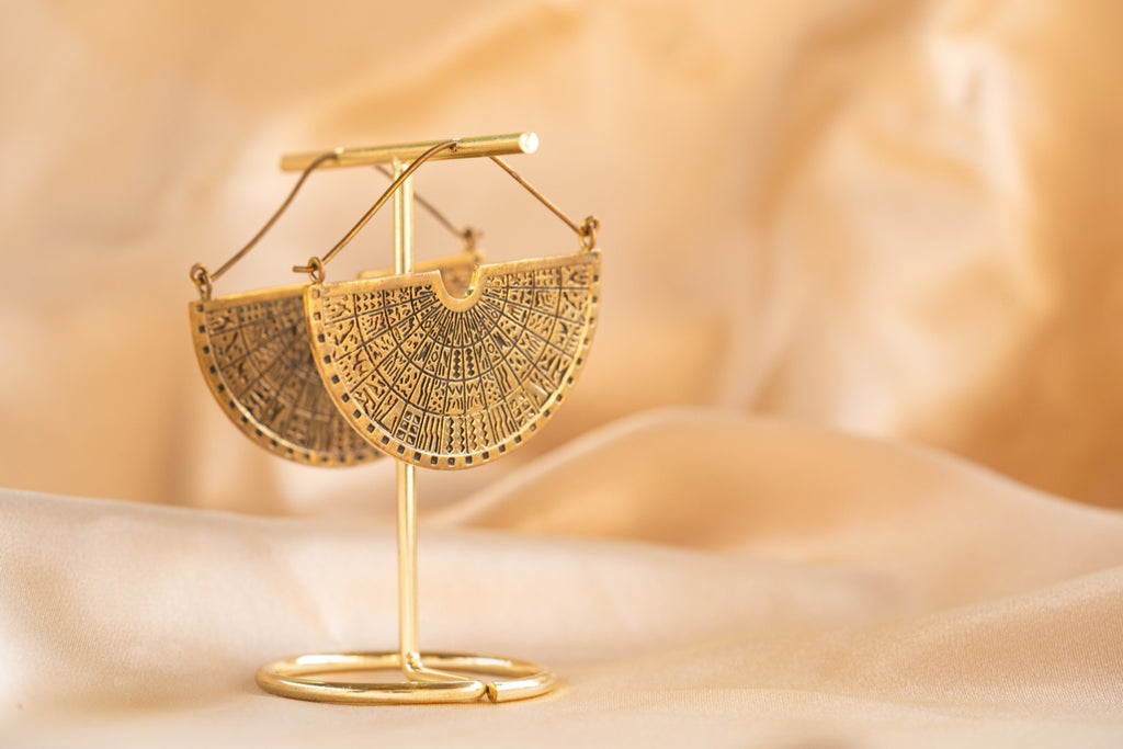Maya Disk handmade brass earring in gold — Land of Sundara