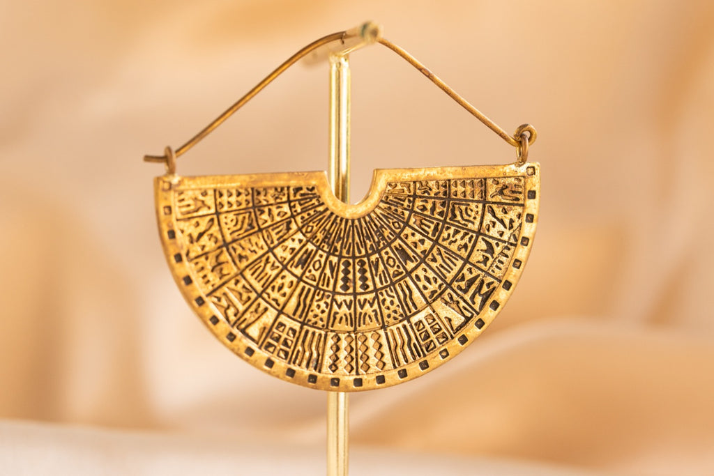 Maya Disk handmade brass earring in gold — Land of Sundara