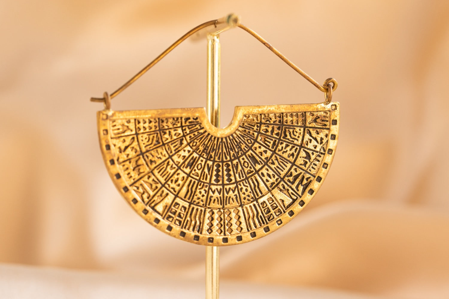 Maya Disk handmade brass earring in gold — Land of Sundara
