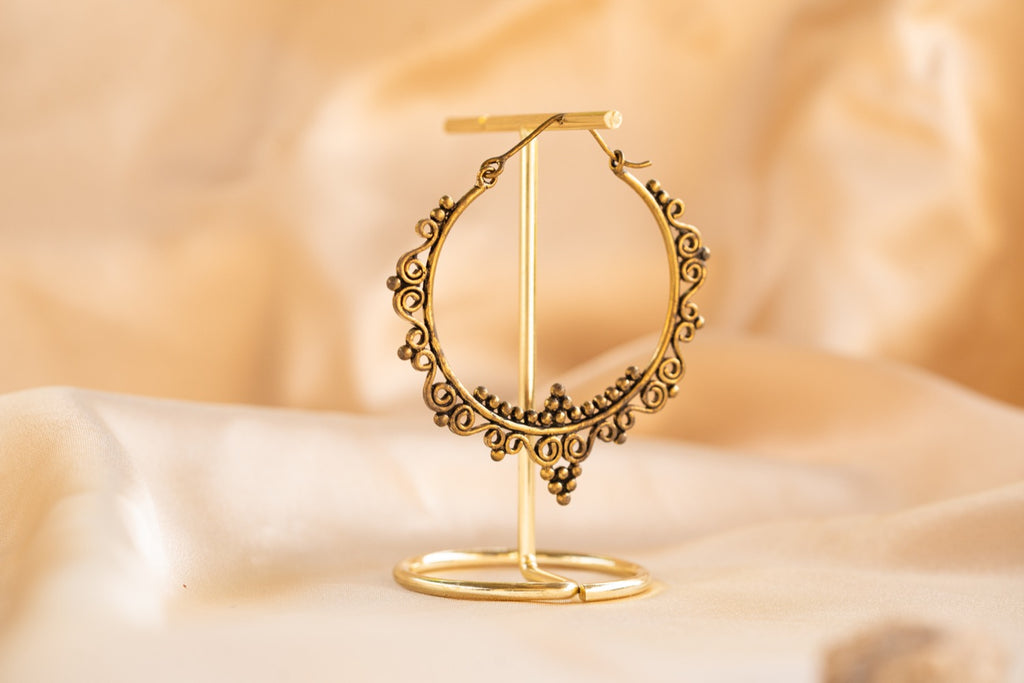 Caravan Hoop handmade brass earring in gold — Land of Sundara
