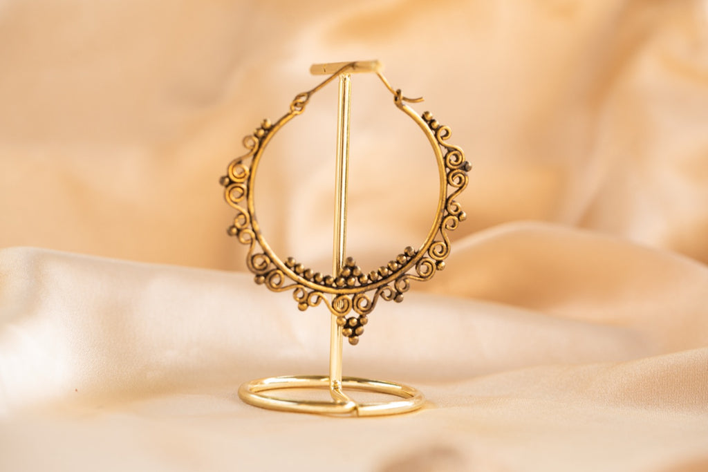 Caravan Hoop handmade brass earring in gold — Land of Sundara