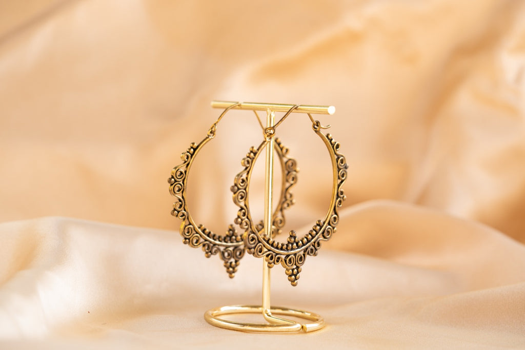 Caravan Hoop handmade brass earring in gold — Land of Sundara
