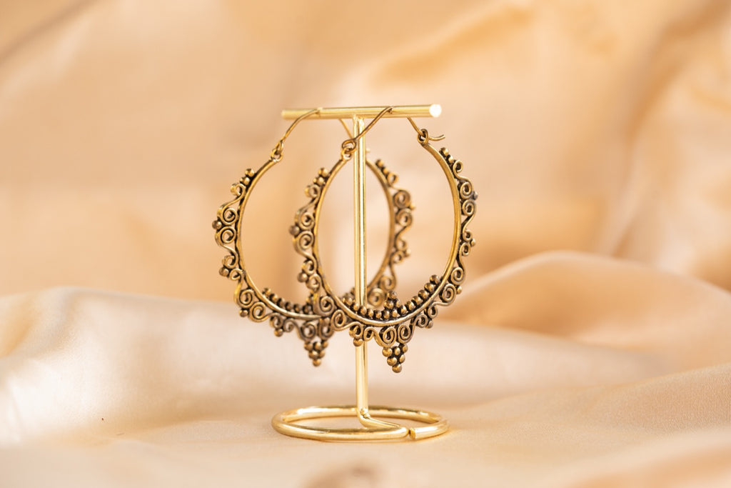 Caravan Hoop handmade brass earring in gold — Land of Sundara