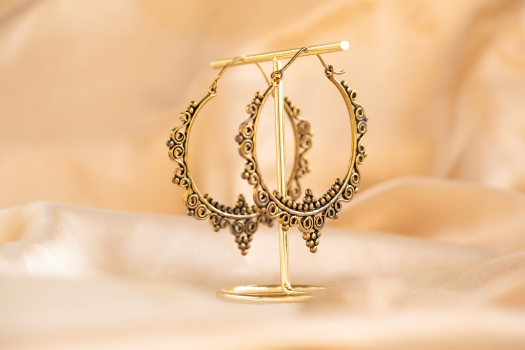 Caravan Hoop handmade brass earring in gold — Land of Sundara