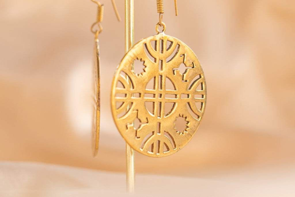 Inka Ruin handmade brass earring in gold — Land of Sundara