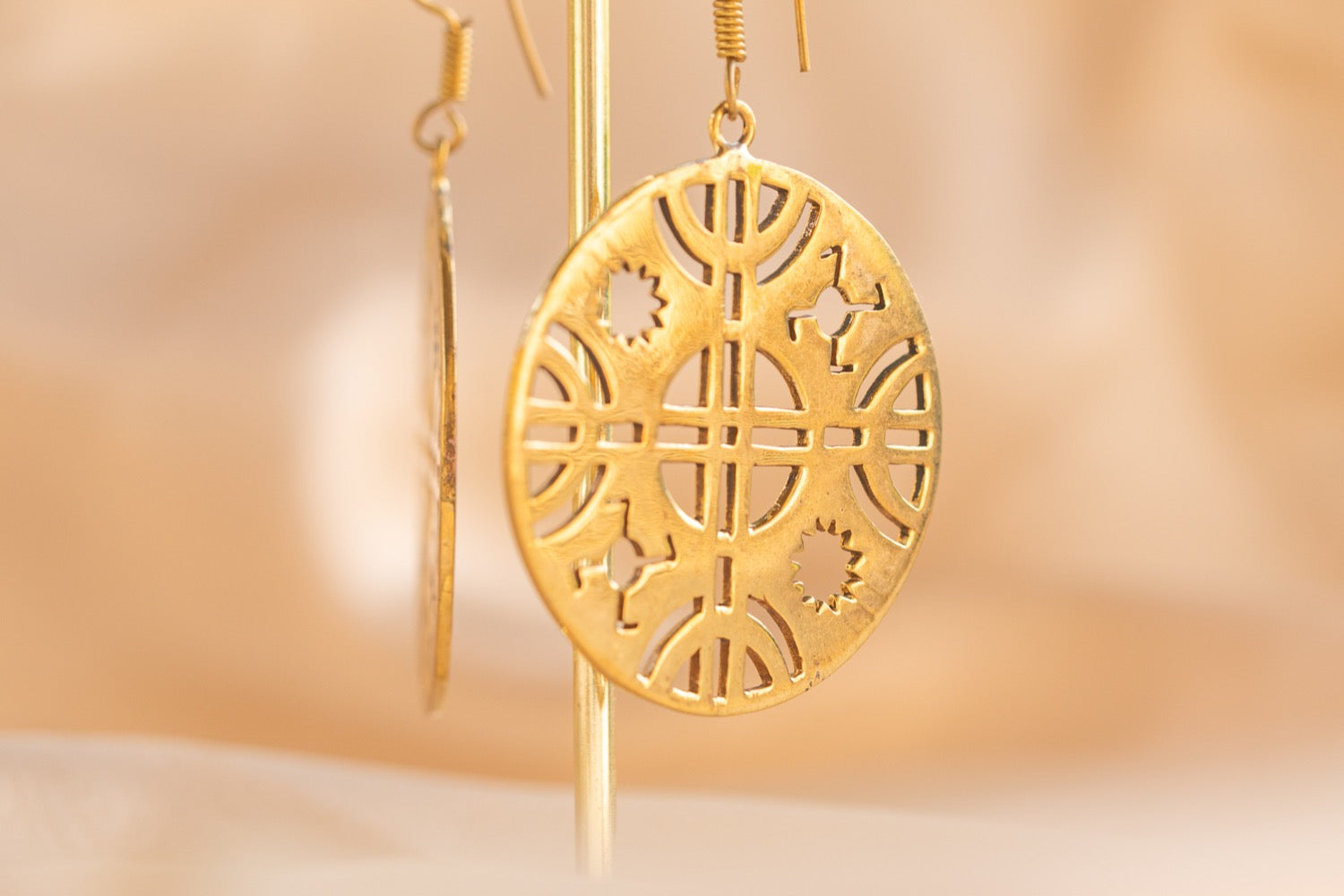 Inka Ruin handmade brass earring in gold — Land of Sundara