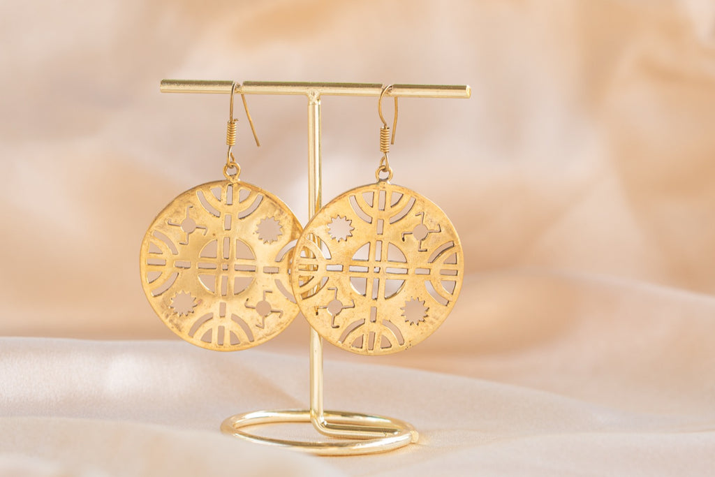 Inka Ruin handmade brass earring in gold — Land of Sundara
