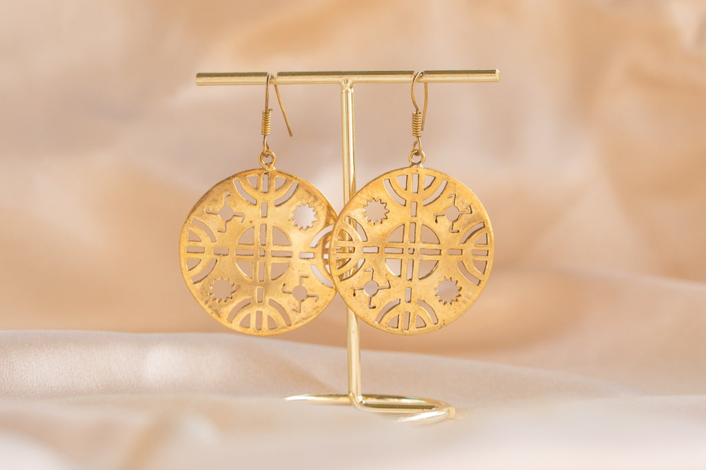 Inka Ruin handmade brass earring in gold — Land of Sundara