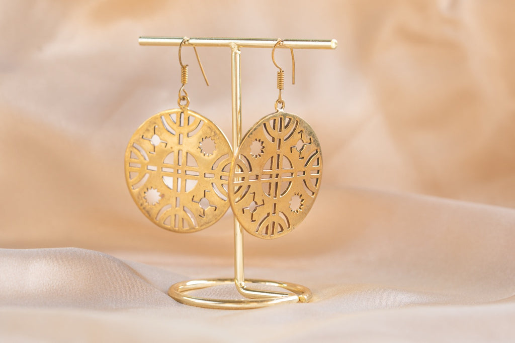 Inka Ruin handmade brass earring in gold — Land of Sundara