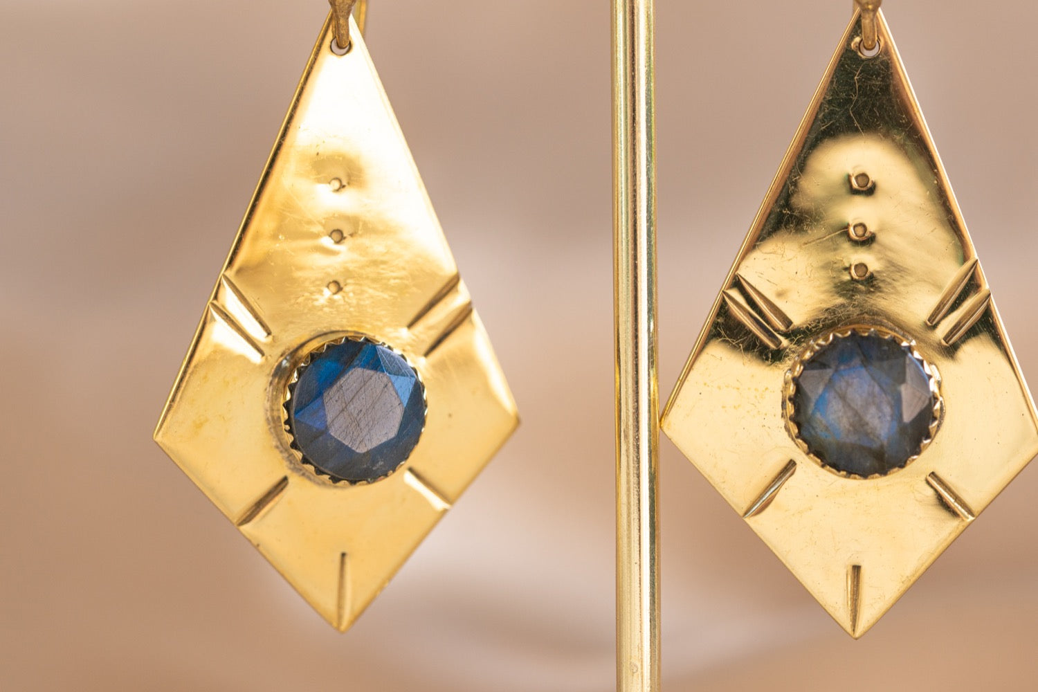 Giza Drop handmade brass earring with labradorite stone — Land of Sundara