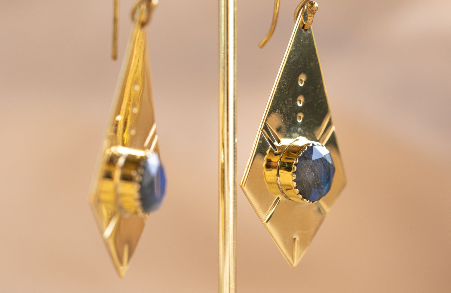 Giza Drop handmade brass earring with labradorite stone — Land of Sundara