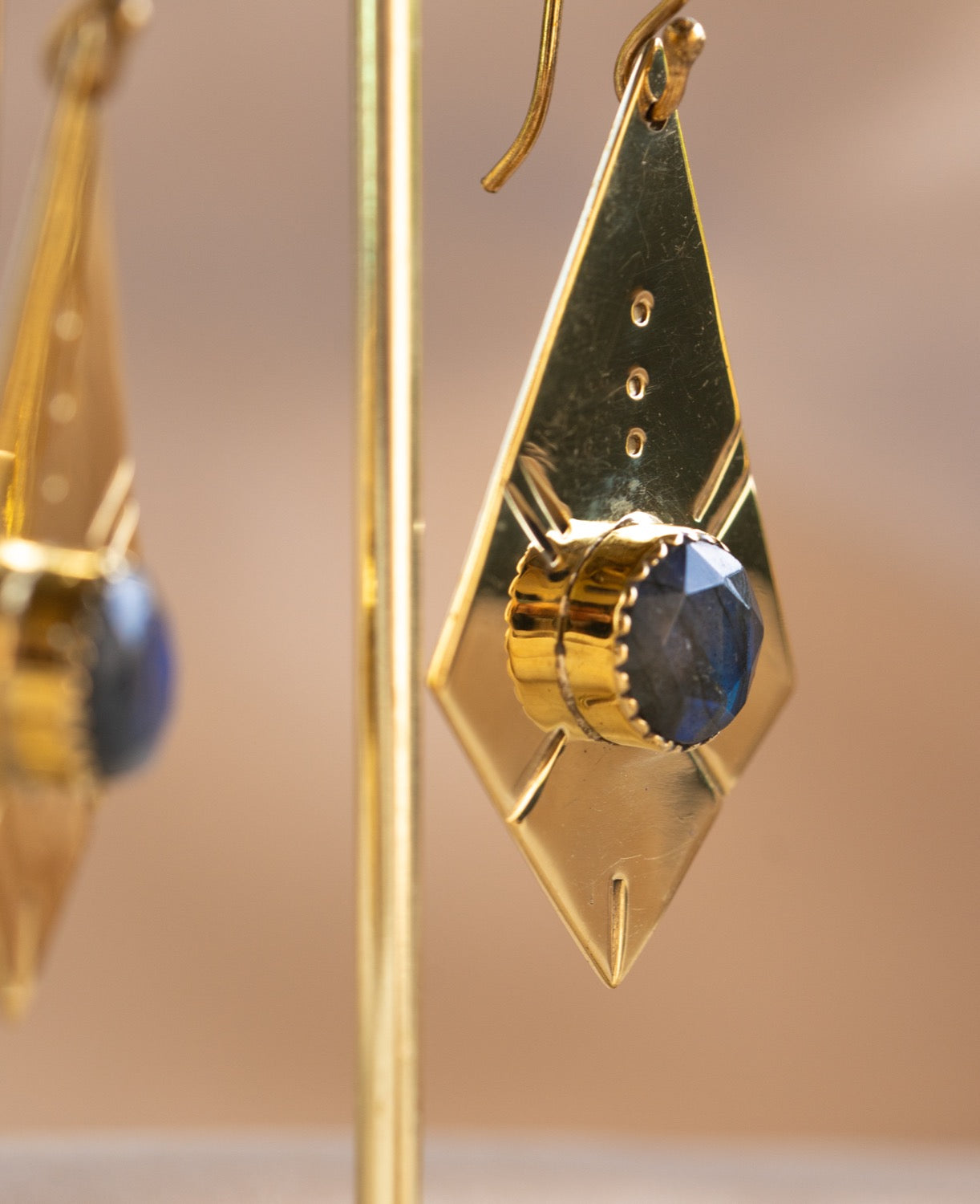 Giza Drop handmade brass earring with labradorite stone — Land of Sundara