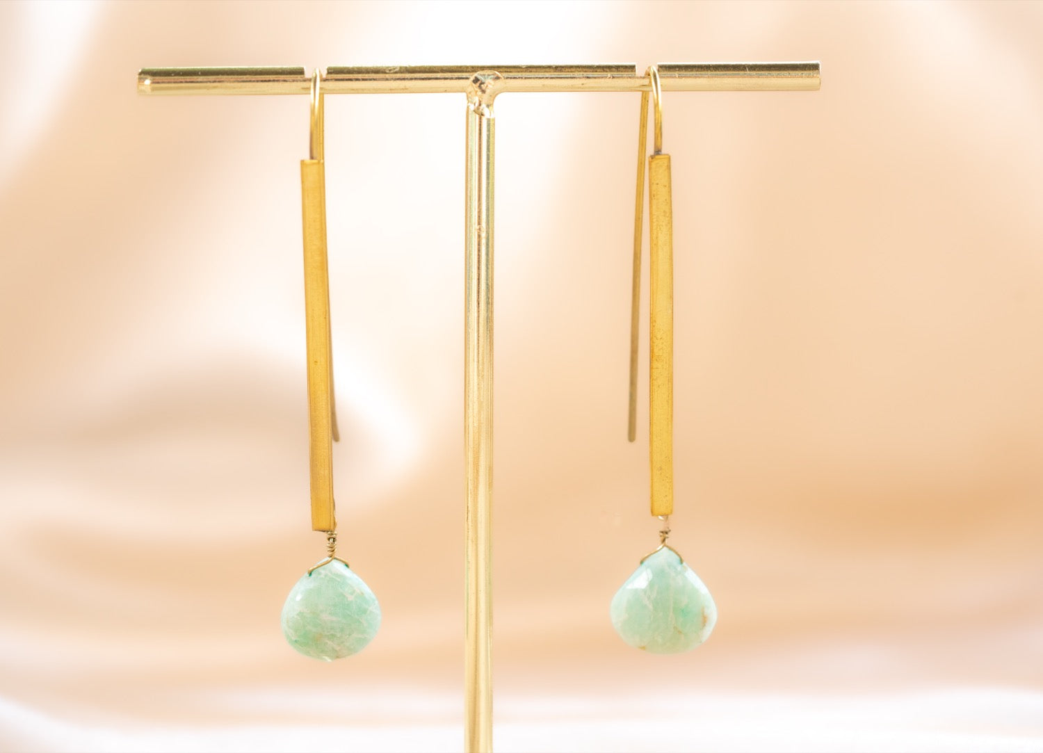 Horizon Drop handmade brass earring with amazonite stone — Land of Sundara