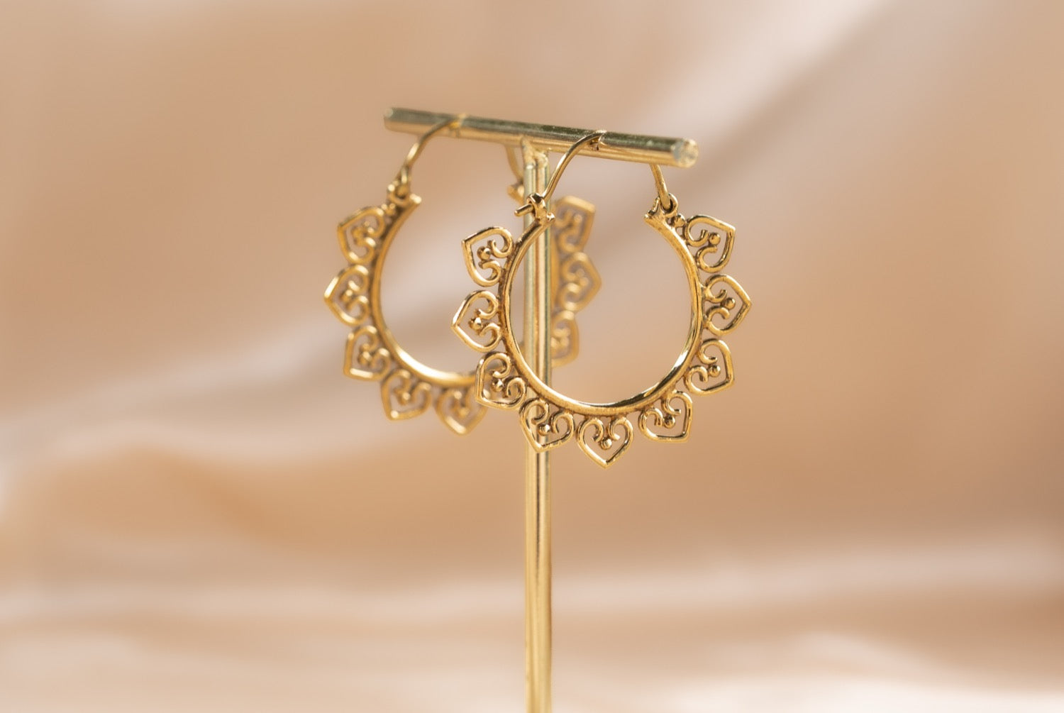 Open Mandala handmade brass earring in gold — Land of Sundara