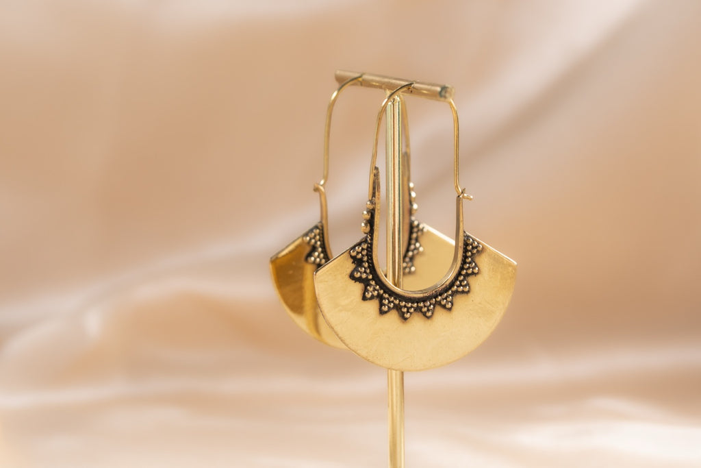 Nomad Crescent handmade brass earring in gold — Land of Sundara