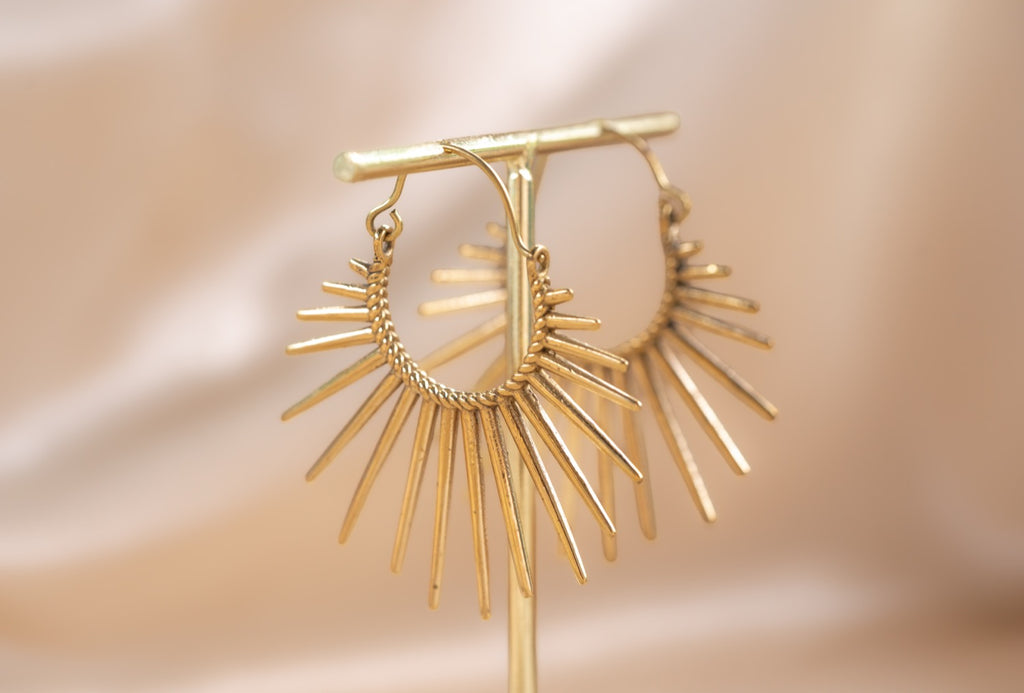 Solstice Sunburst handmade brass earring in gold — Land of Sundara
