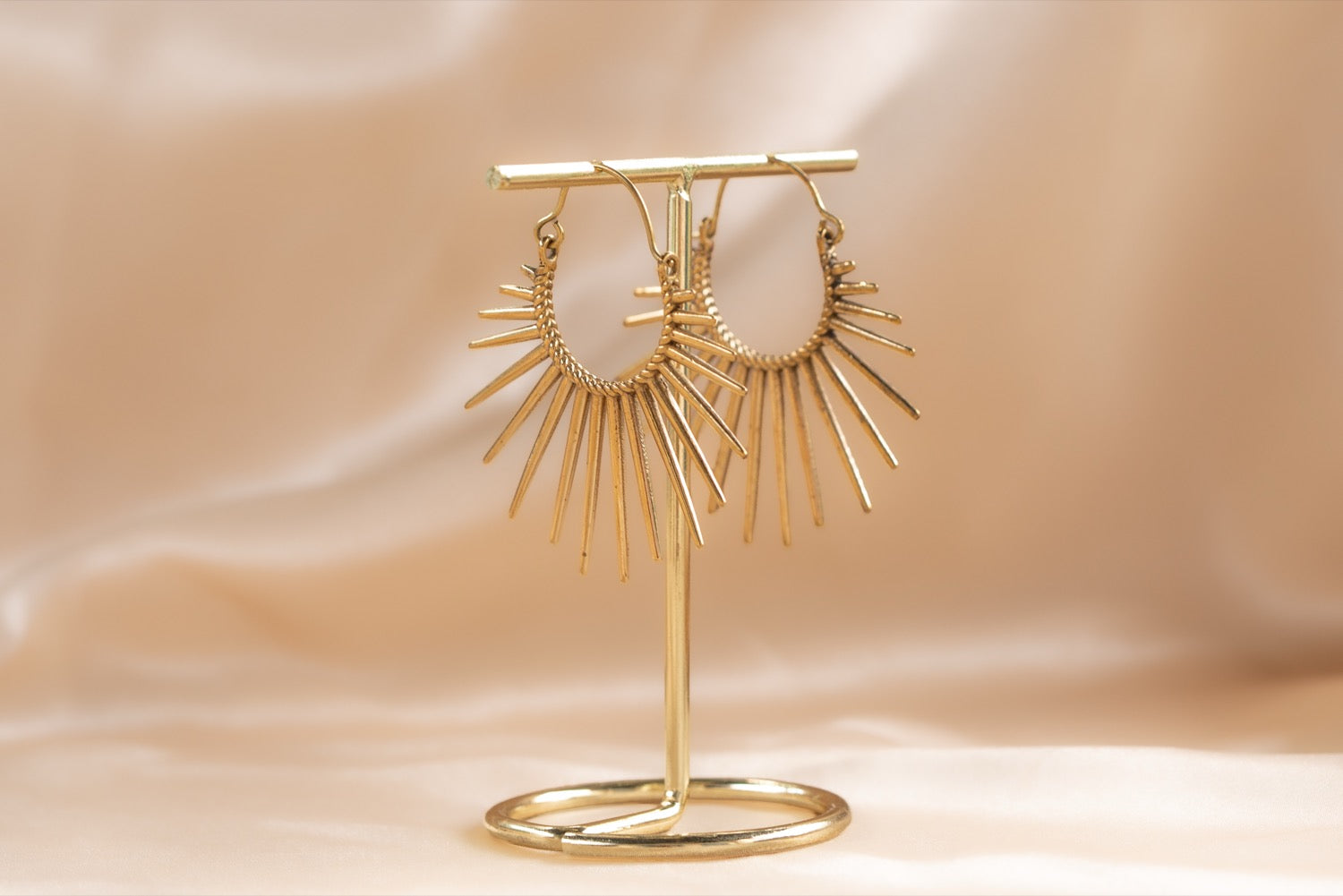 Solstice Sunburst handmade brass earring in gold — Land of Sundara