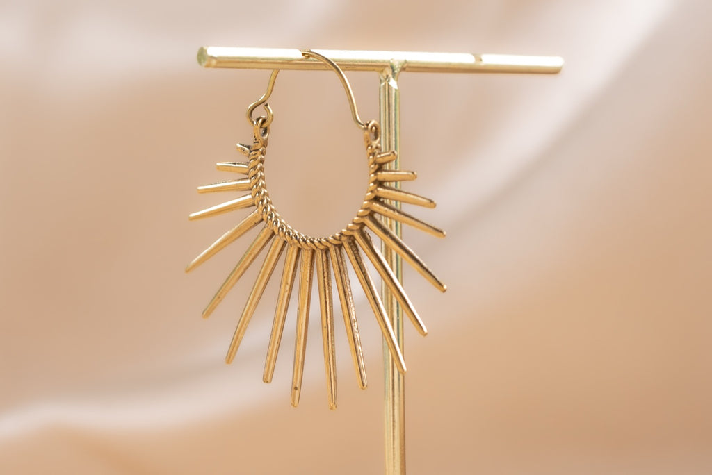 Solstice Sunburst handmade brass earring in gold — Land of Sundara