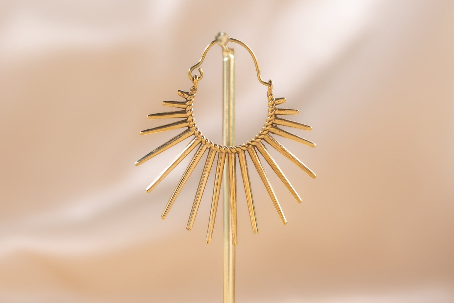 Solstice Sunburst handmade brass earring in gold — Land of Sundara