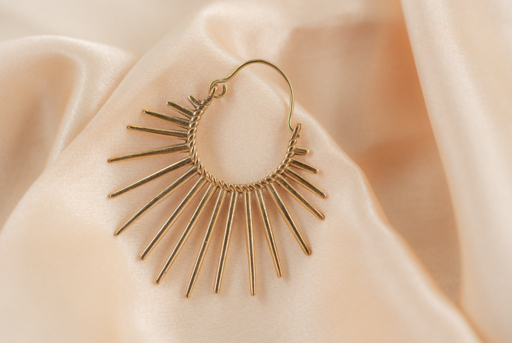 Solstice Sunburst handmade brass earring in gold — Land of Sundara