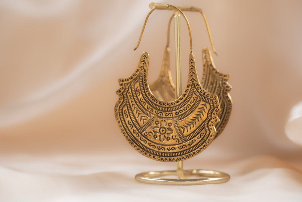 Nomad Drop handmade brass earring in gold — Land of Sundara