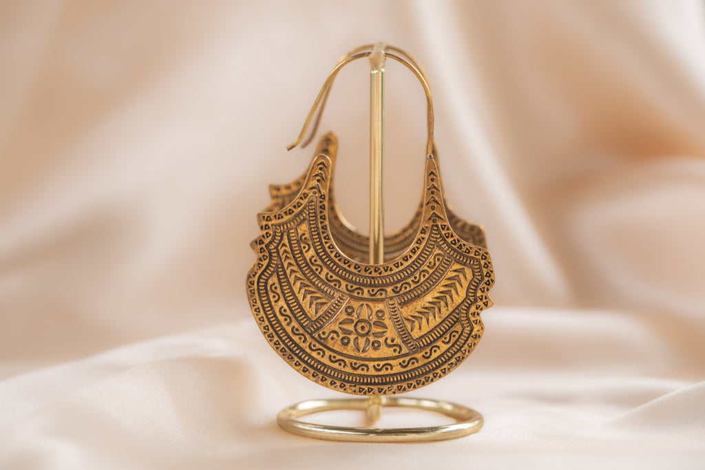 Nomad Drop handmade brass earring in gold — Land of Sundara