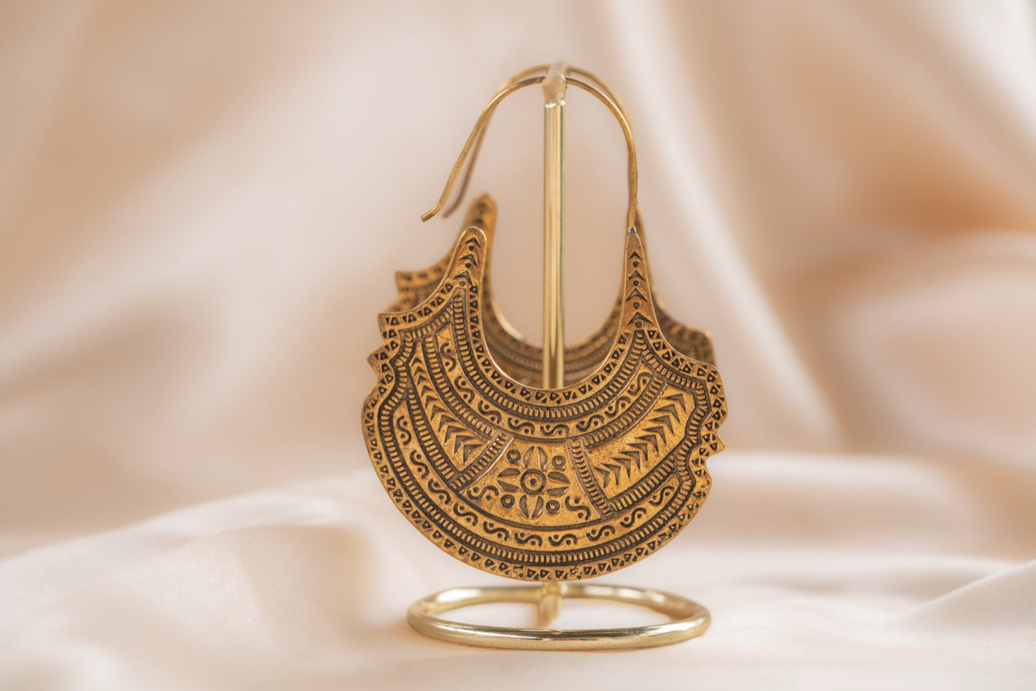 Nomad Drop handmade brass earring in gold — Land of Sundara