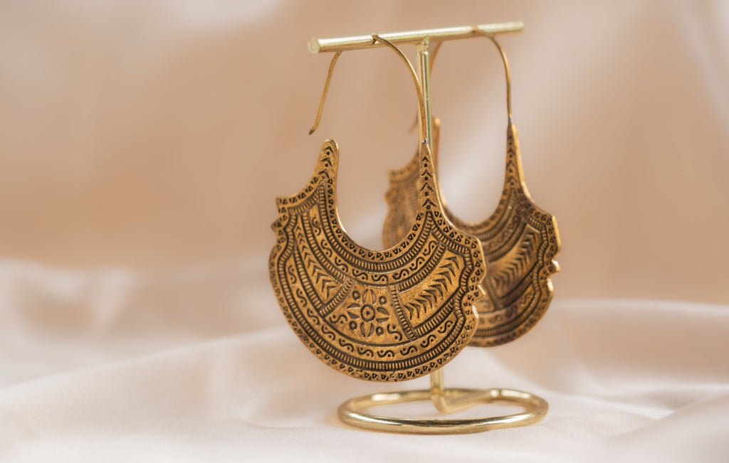 Nomad Drop handmade brass earring in gold — Land of Sundara