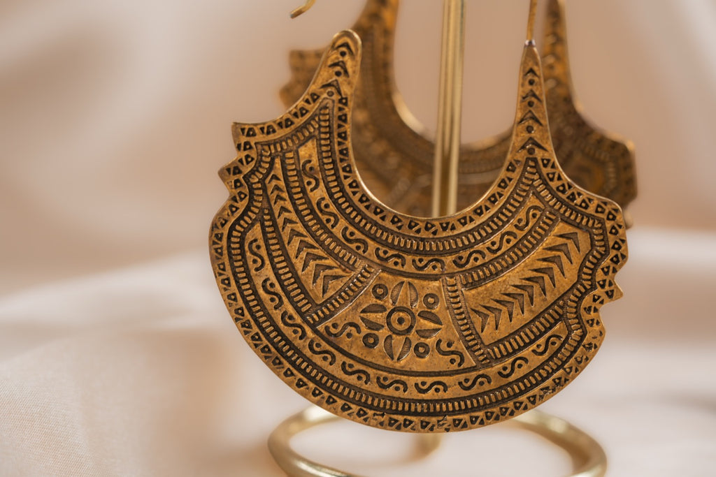 Nomad Drop handmade brass earring in gold — Land of Sundara