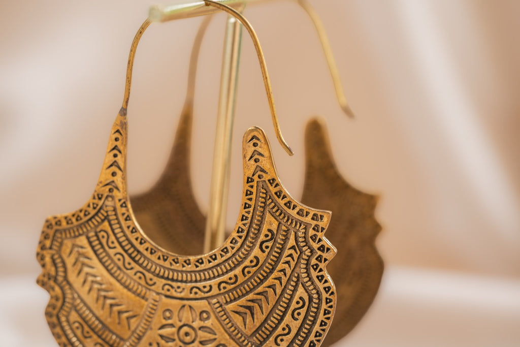 Nomad Drop handmade brass earring in gold — Land of Sundara
