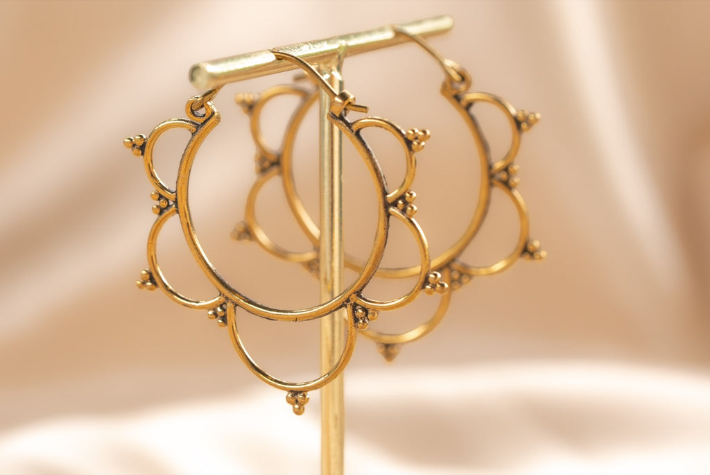 Bloom Hoop handmade brass earring in gold — Land of Sundara
