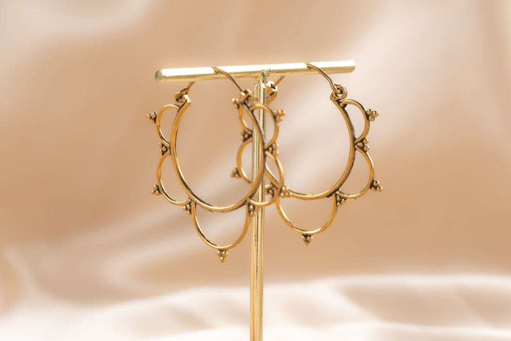 Bloom Hoop handmade brass earring in gold — Land of Sundara