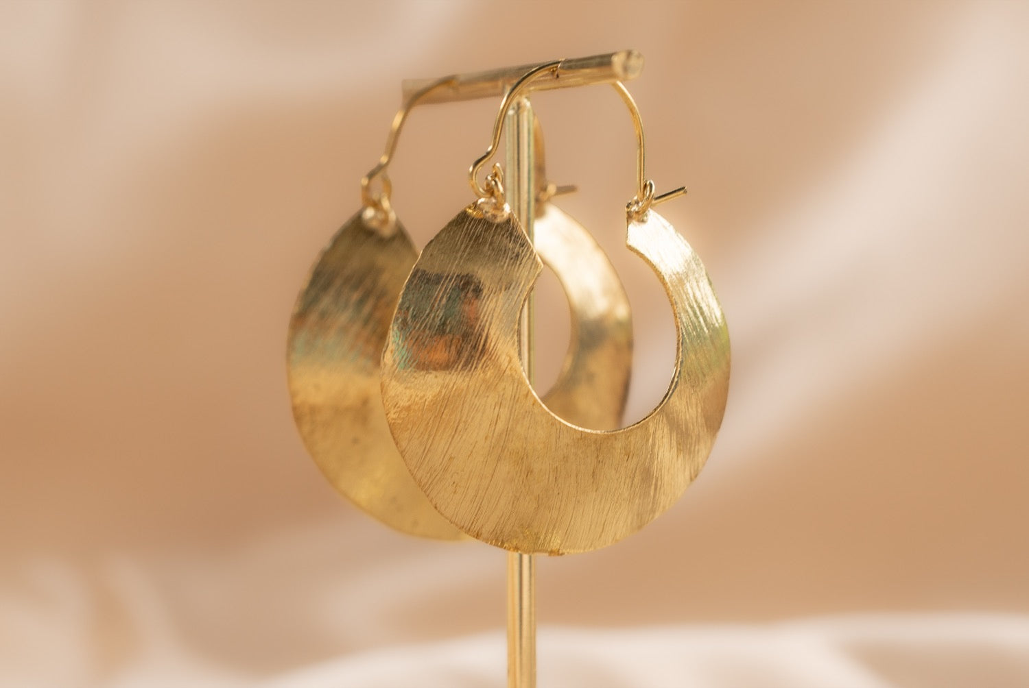 Solar Disk handmade brass earring in gold — Land of Sundara