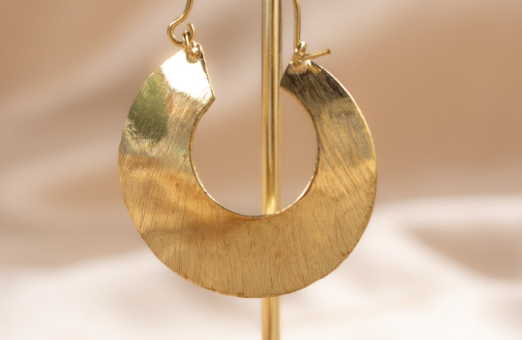 Solar Disk handmade brass earring in gold — Land of Sundara