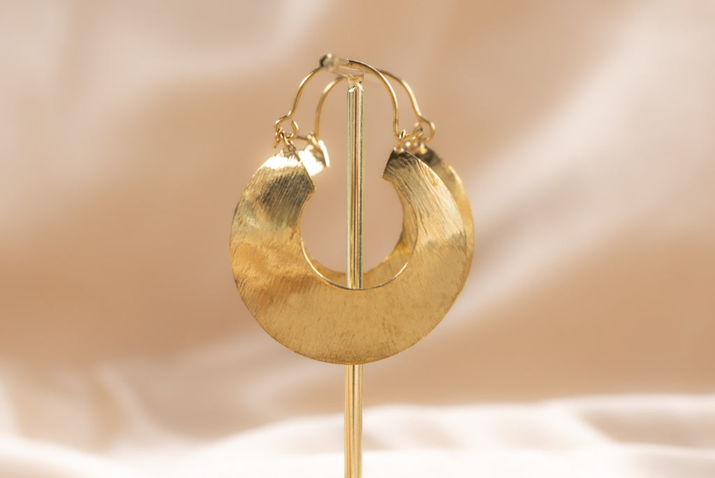 Solar Disk handmade brass earring in gold — Land of Sundara