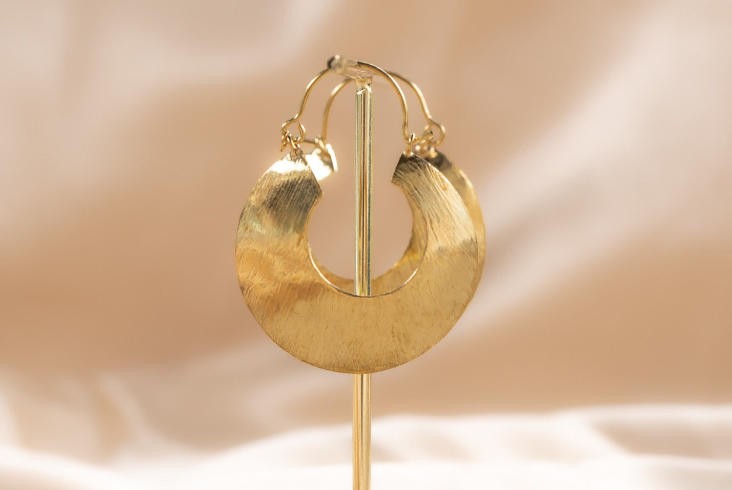 Solar Disk handmade brass earring in gold — Land of Sundara