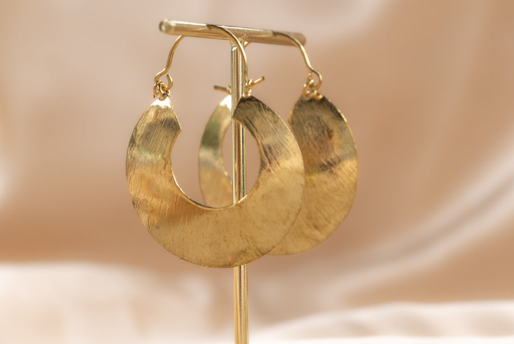 Solar Disk handmade brass earring in gold — Land of Sundara
