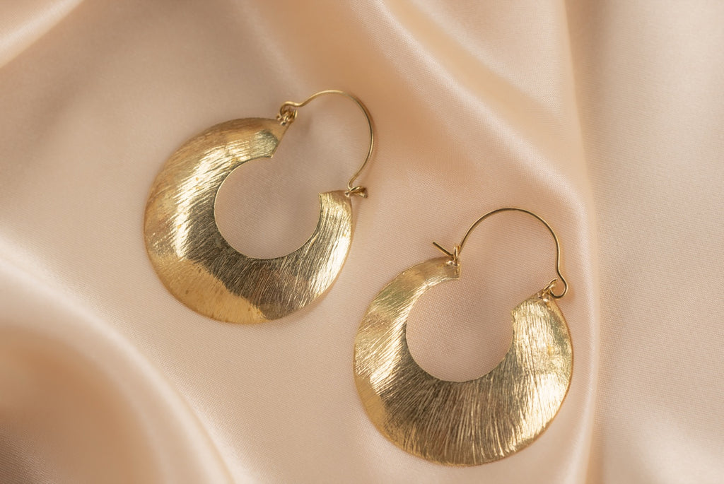 Solar Disk handmade brass earring in gold — Land of Sundara