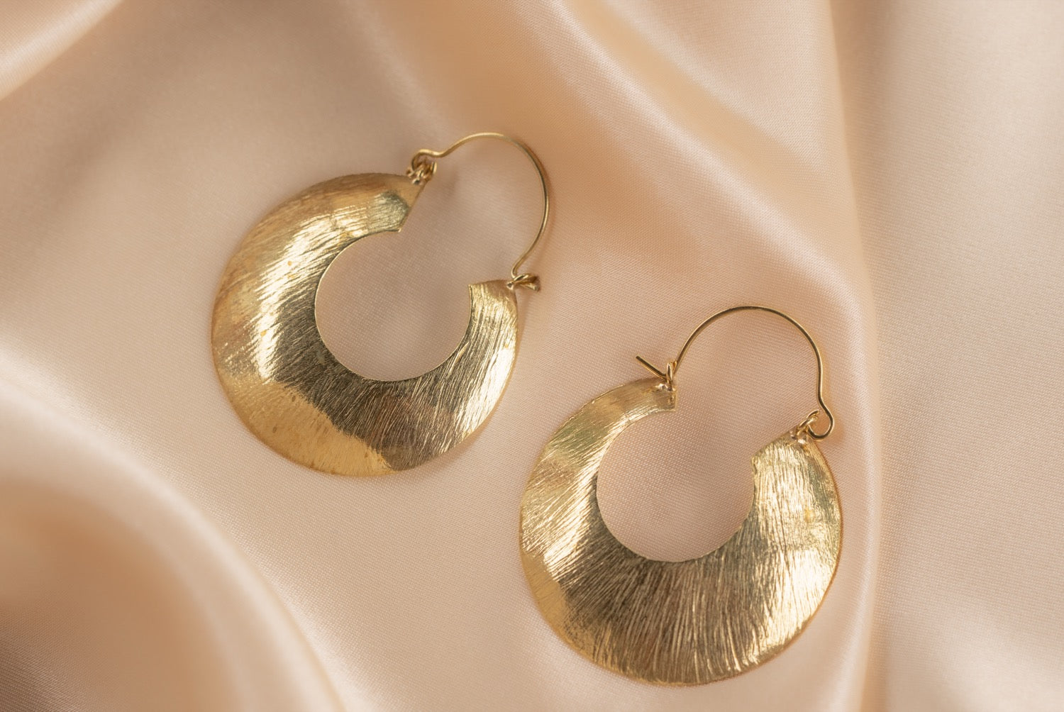 Solar Disk handmade brass earring in gold — Land of Sundara