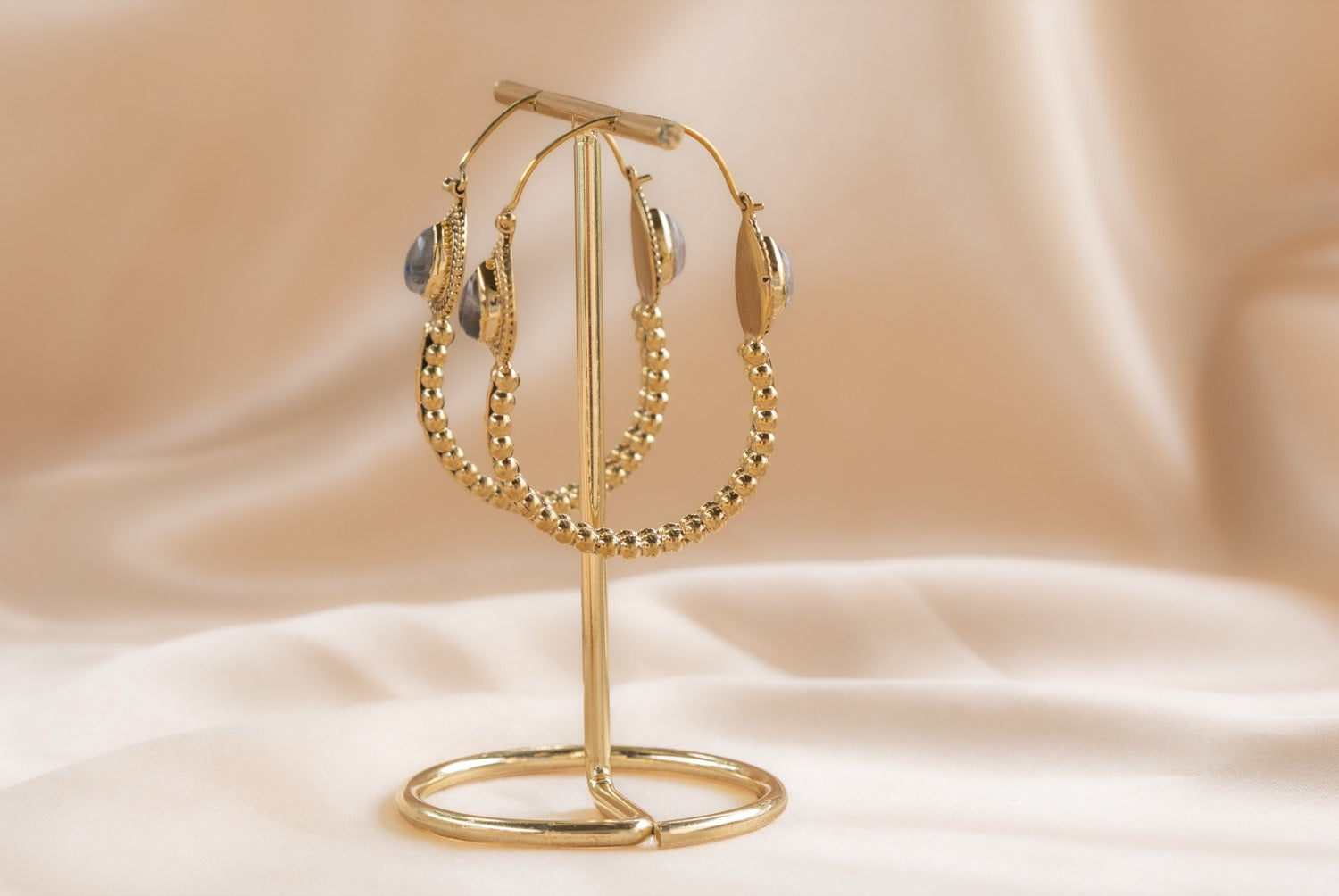 Jaipur Drop handmade brass earring with labradorite stone — Land of Sundara