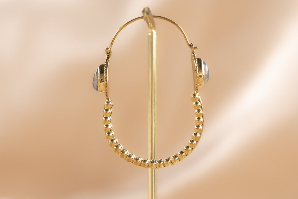 Jaipur Drop handmade brass earring with labradorite stone — Land of Sundara