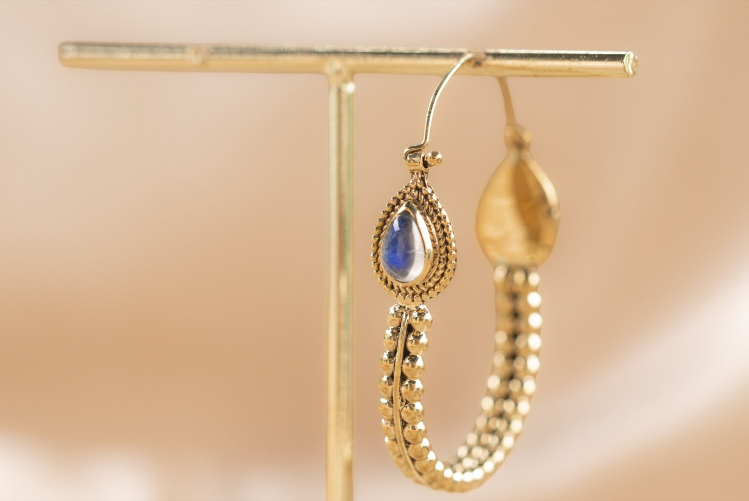 Jaipur Drop handmade brass earring with labradorite stone — Land of Sundara