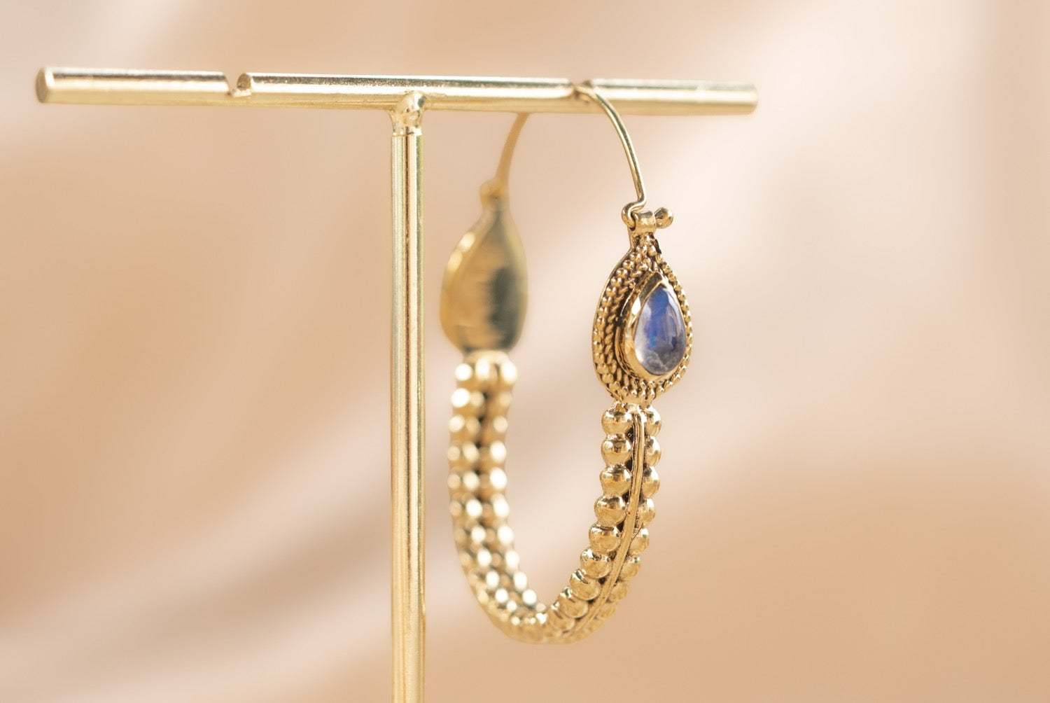 Jaipur Drop handmade brass earring with labradorite stone — Land of Sundara