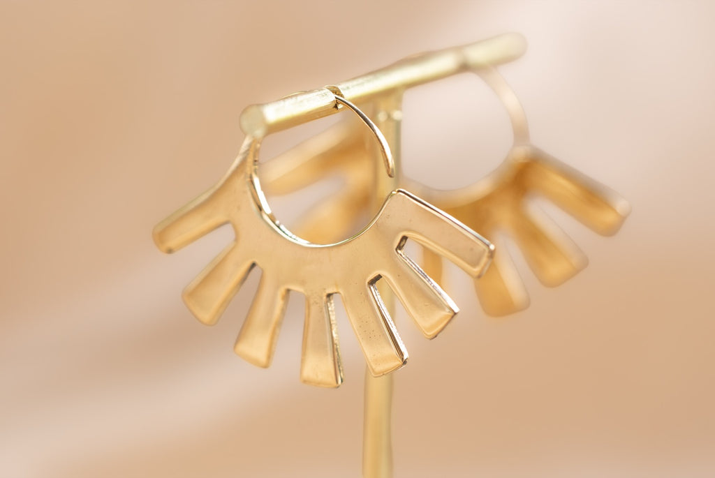 Mini Solstice Disk handmade brass earring in gold — Land of Sundara