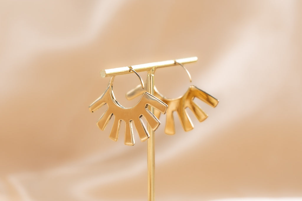 Mini Solstice Disk handmade brass earring in gold — Land of Sundara