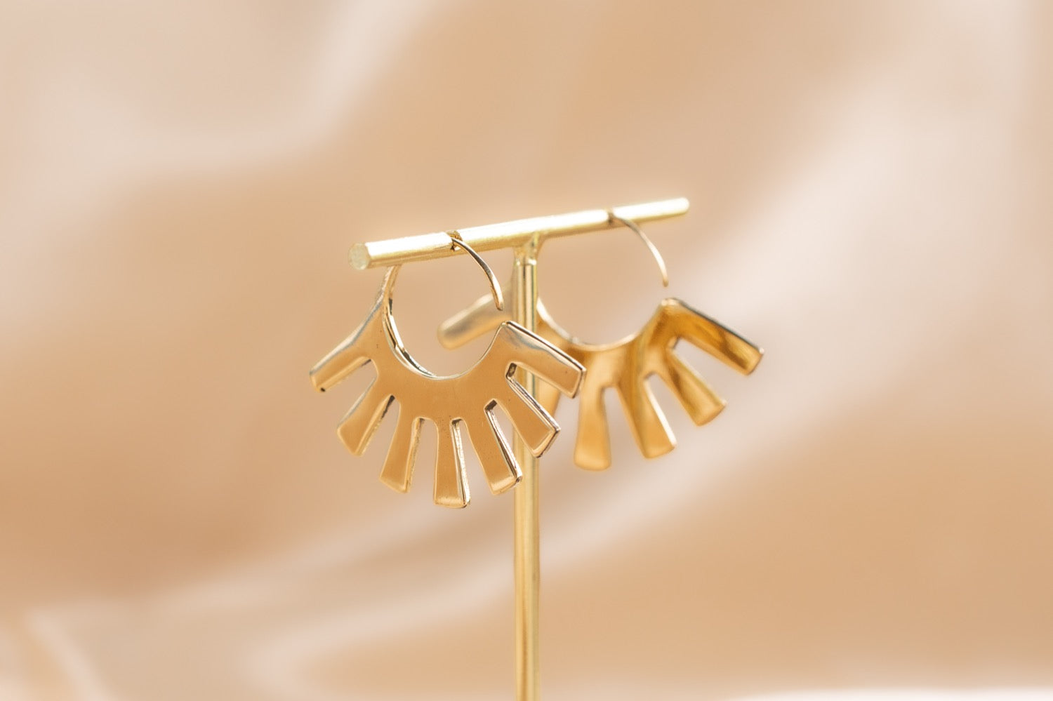 Mini Solstice Disk handmade brass earring in gold — Land of Sundara