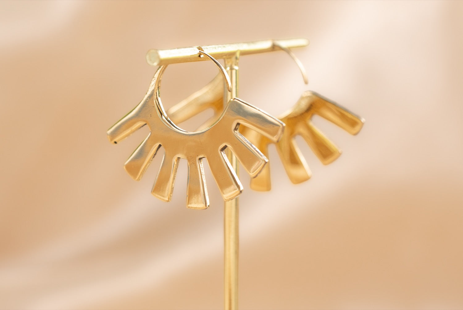 Mini Solstice Disk handmade brass earring in gold — Land of Sundara